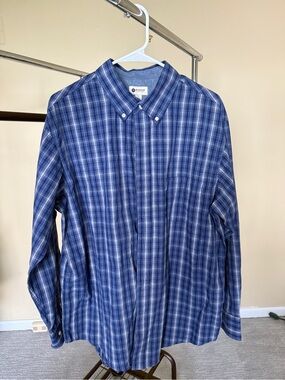 Haggar Blue Plaid Long-Sleeve Button-Down Shirt